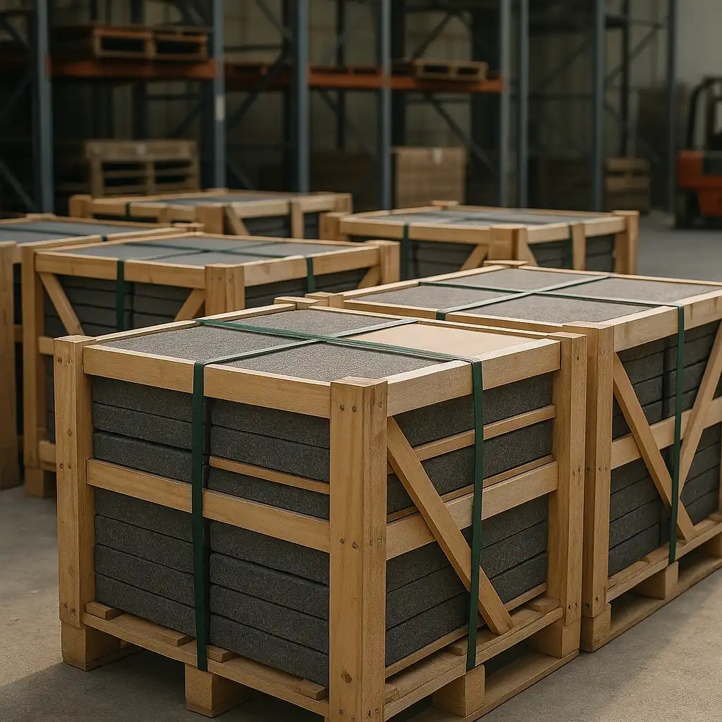 Packing aman batu alam dalam peti kayu