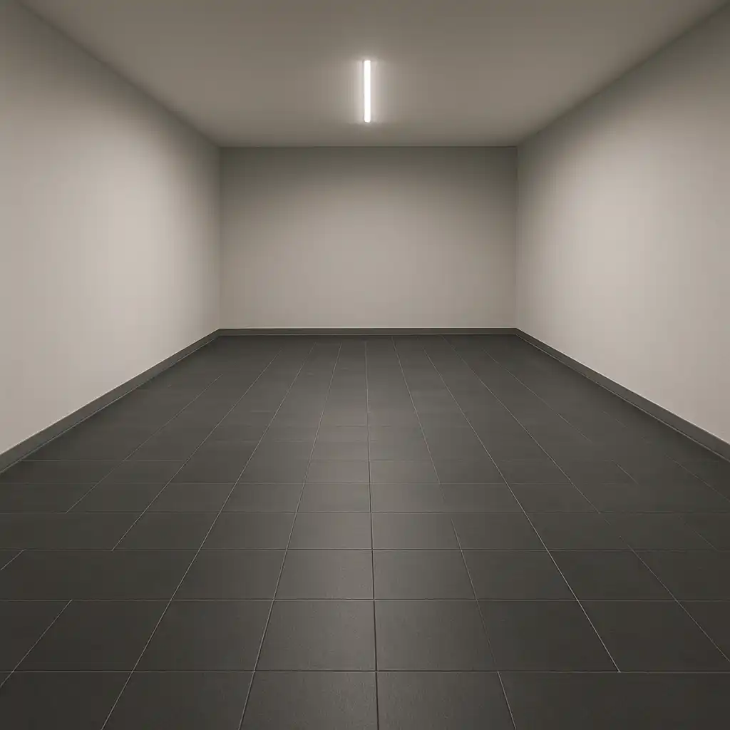 Garasi tertutup dan basement dengan lantai batu andesit rata mesin