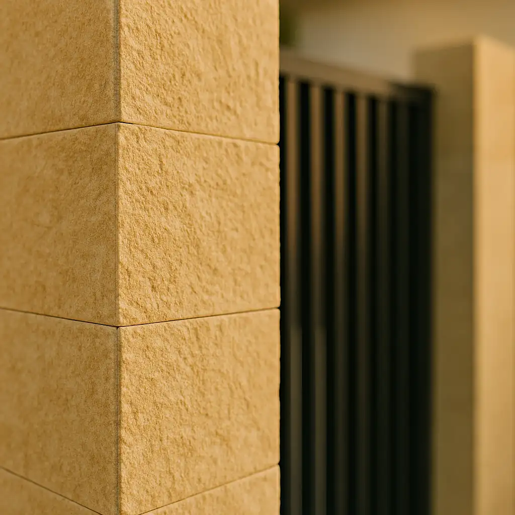 Pagar rumah menggunakan batu Palimanan warna kuning krem natural