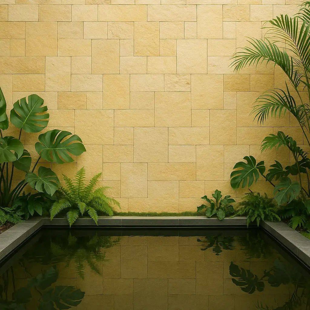 Taman dan dinding kolam dengan batu Palimanan Random pattern