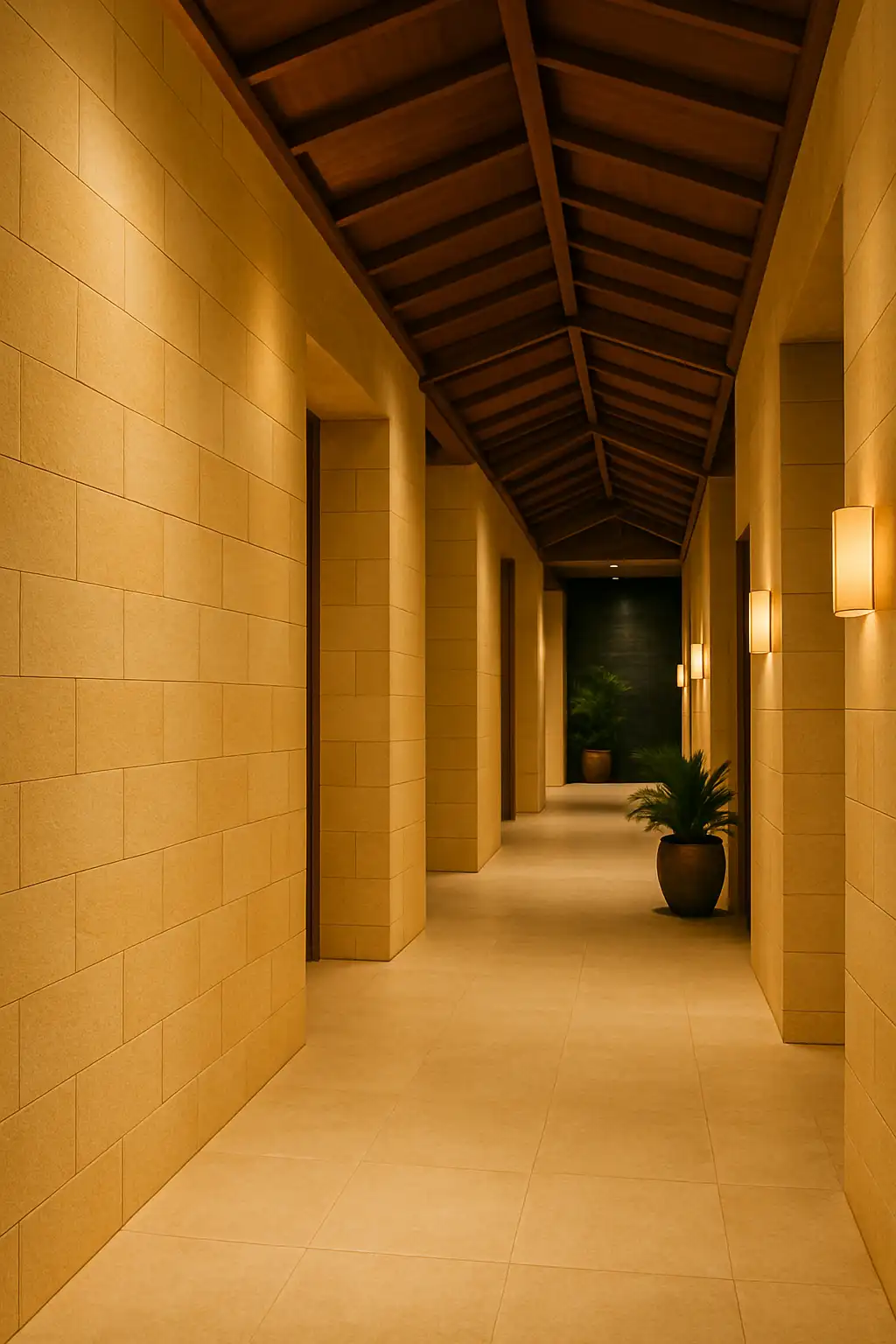 Villa dan resort dengan Yellow Sandstone RTM Honed pada fasad