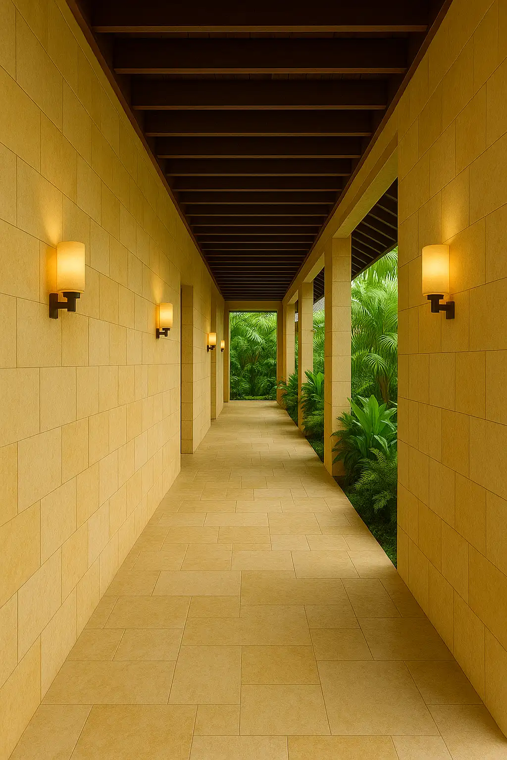 Yellow Sandstone Export Grade tile terpasang di villa Bali Nusa Dua